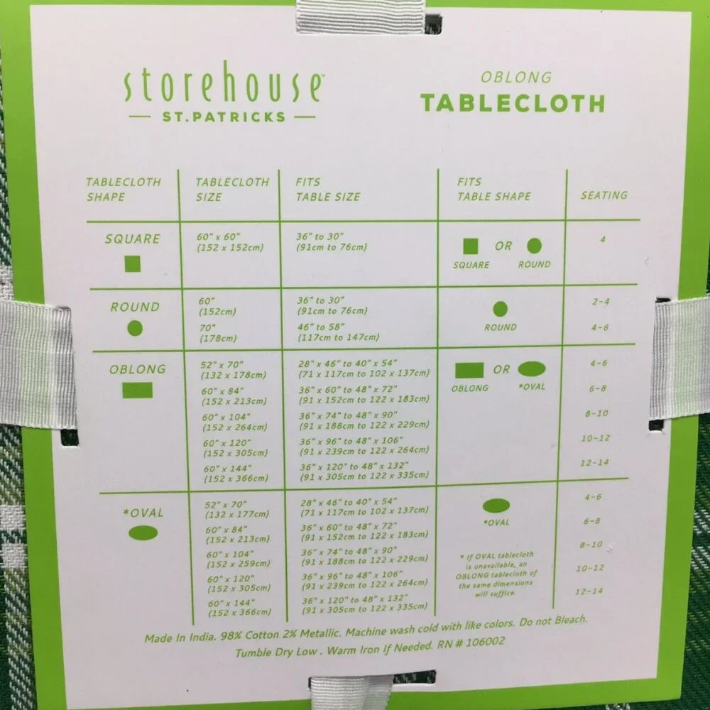 Storehouse St Patricks Day Green Tartan Plaid 60x84 Tablecloth White Silver  🍀